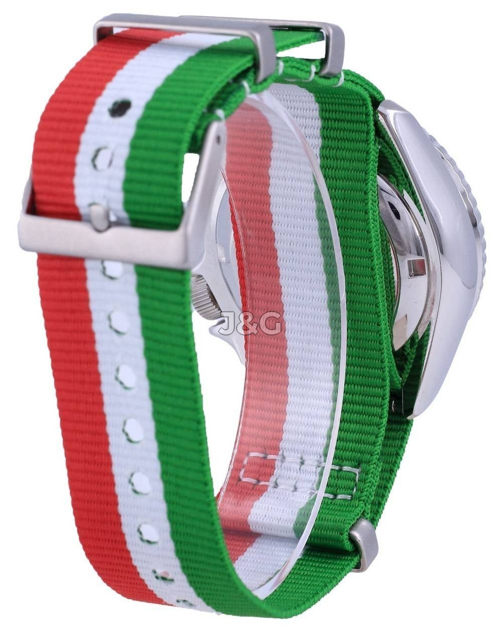 Seiko Automatic movement White Male SKX009K1-var-NATO23. A brand-new Seiko watch featuring a White dial. Side view. - view 4