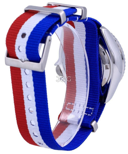 Seiko Automatic movement White Male SKX009K1-var-NATO25. A brand-new Seiko watch featuring a White dial. Side view. - view 4