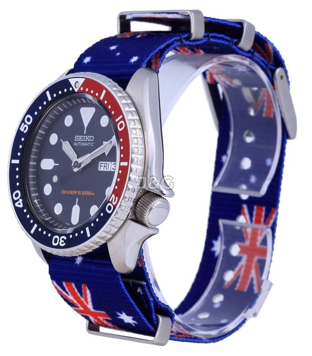 Seiko Automatic movement White Male SKX009K1-var-NATO30. A brand-new Seiko watch featuring a White dial. Side view. - view 3