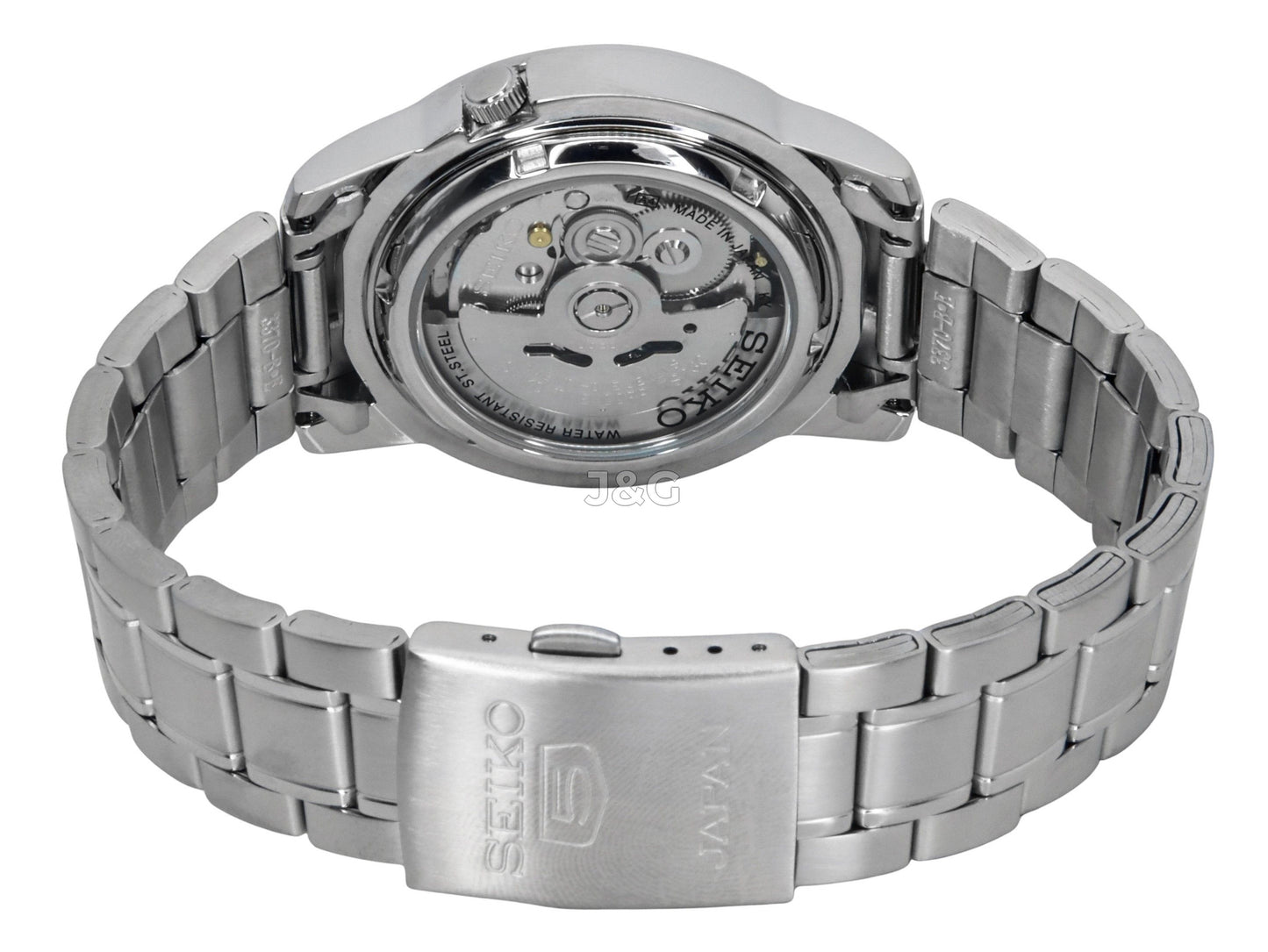 Seiko Automatic movement White Stainless steel Male SNKE51J1. A brand-new Seiko watch featuring a White dial and a Stainless steel strap. Side view. - view 4