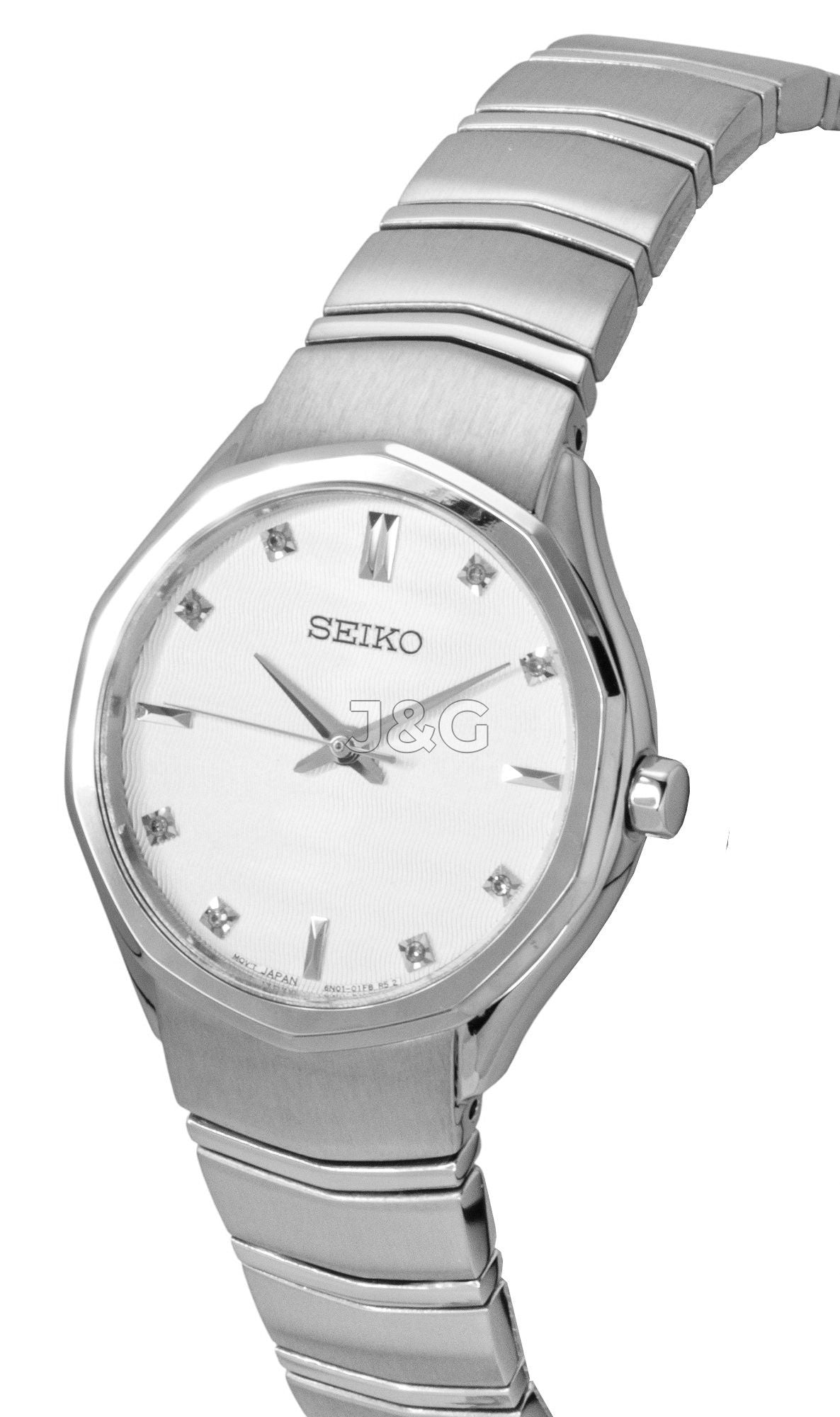 Seiko Conceptual Quartz movement White Stainless steel Female SUR615P1. A brand-new Seiko Conceptual watch featuring a White dial and a Stainless steel strap. Front view. - view 2