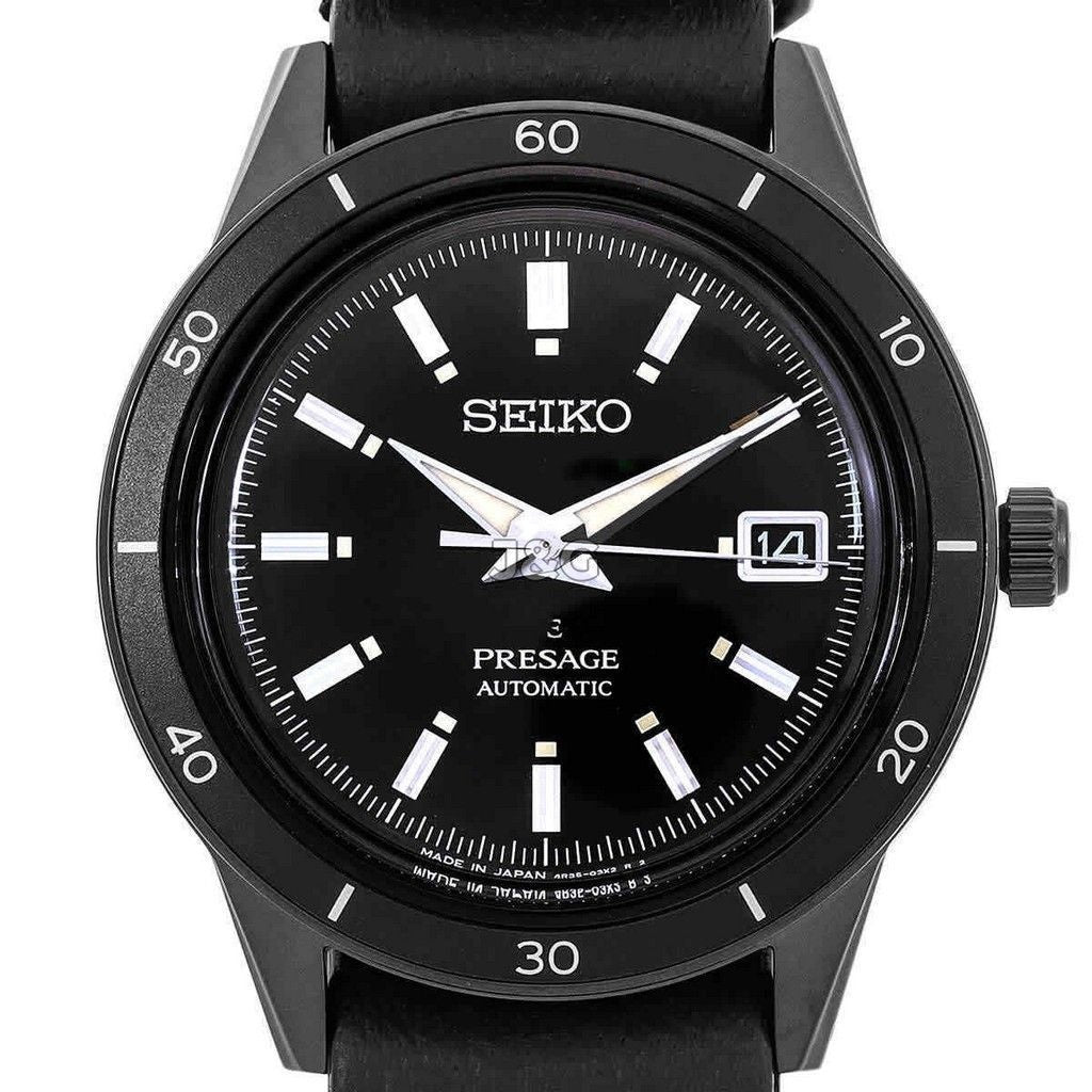 Seiko Presage Automatic movement Black Leather Male SRPH95J1. A brand-new Seiko Presage watch featuring a Black dial and a Leather strap. Side view. - view 3
