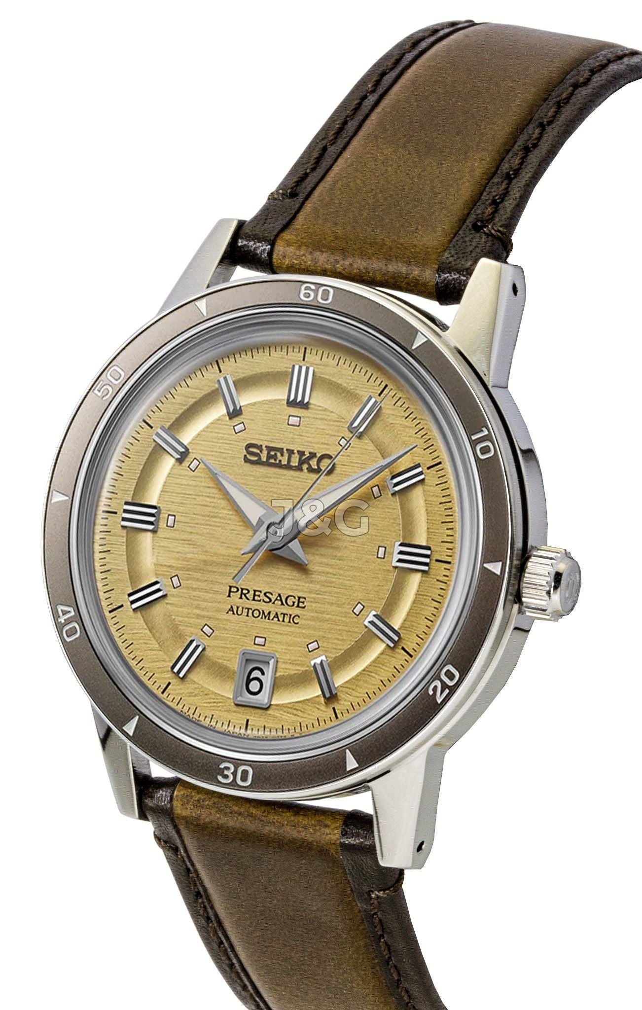 Seiko Presage Automatic movement Gold Stainless steel Male SRPL75J1. A brand-new Seiko Presage watch featuring a Gold dial and a Stainless steel strap. Front view. - view 3
