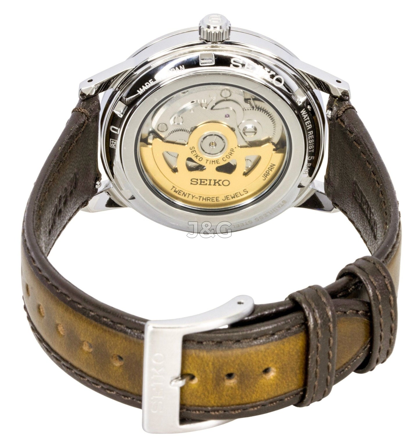 Seiko Presage Automatic movement Gold Stainless steel Male SRPL75J1. A brand-new Seiko Presage watch featuring a Gold dial and a Stainless steel strap. Front view. - view 4