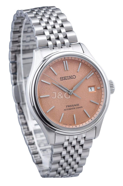 Seiko Presage Automatic movement Orange Stainless steel Male SPB467J1. A brand-new Seiko Presage watch featuring a Orange dial and a Stainless steel strap. Side view. - view 3