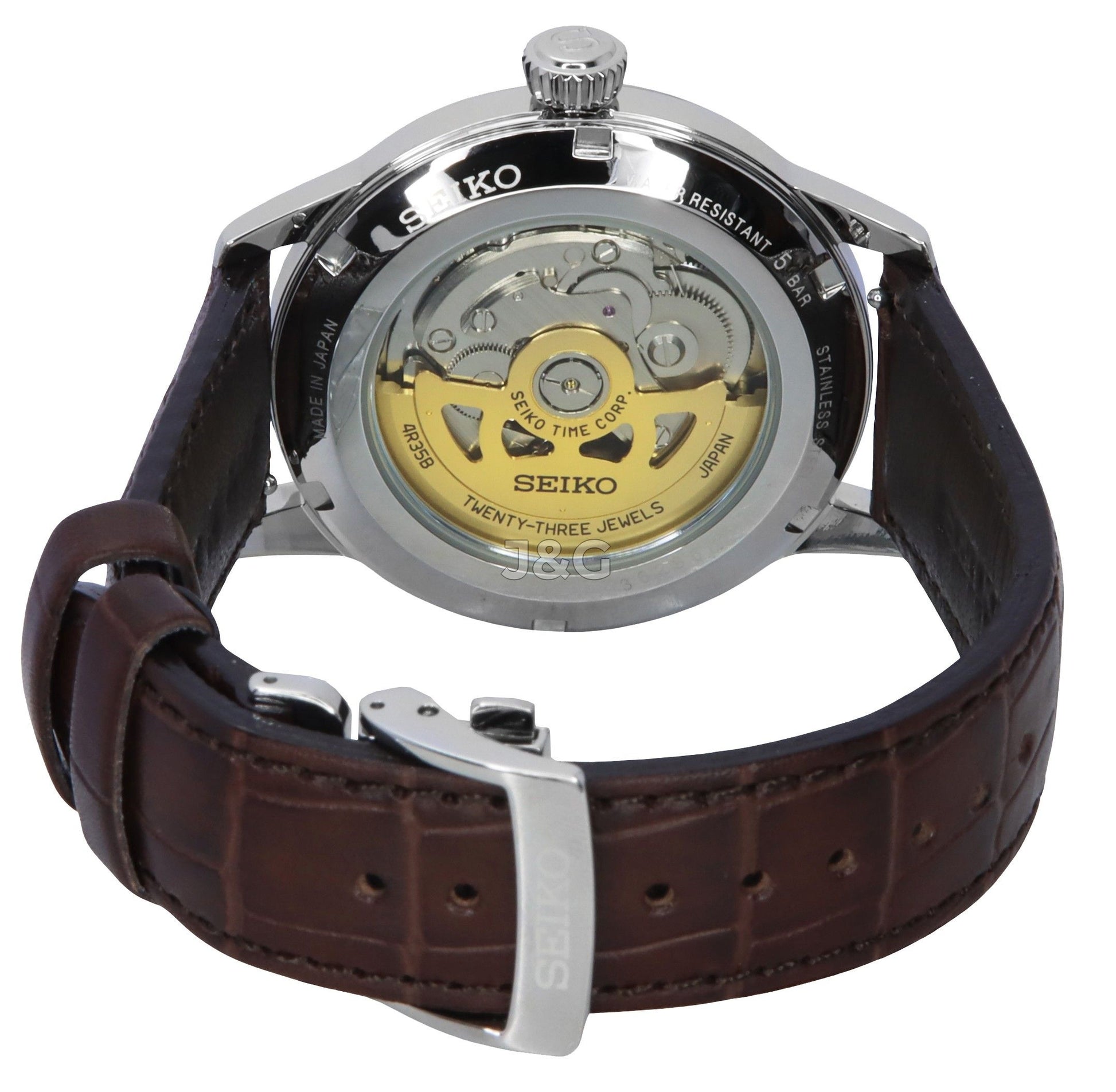 Seiko Presage Cocktail Time Automatic movement Blue Leather Male SRPK15J1. A brand-new Seiko Presage watch featuring a Blue dial and a Leather strap. Front view. - view 3