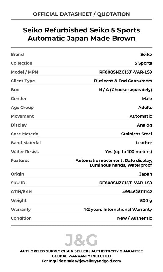 Seiko Refurbished Seiko 5 Sports Automatic Japan Made Brown. A brand-new Seiko 5 Sports watch featuring a Leather strap. Front view. - MAIN_PH