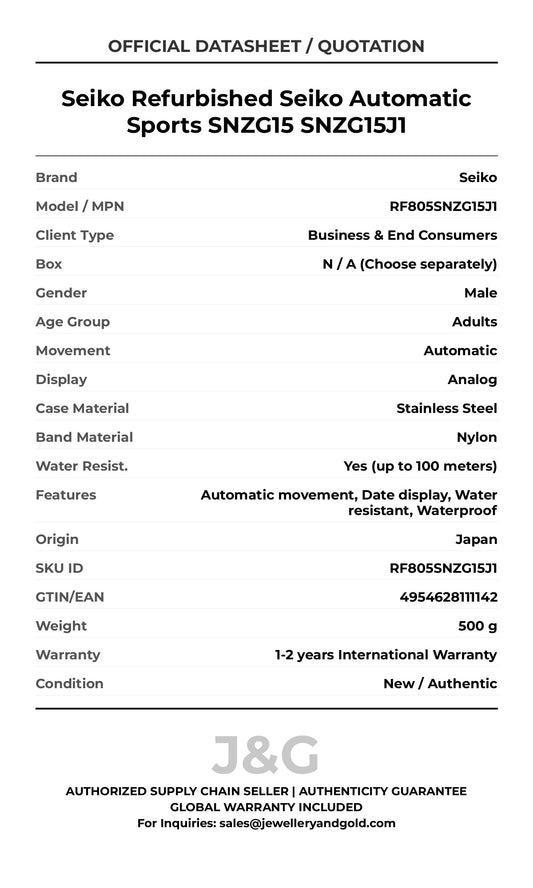 Seiko Refurbished Seiko Automatic Sports SNZG15 SNZG15J1. A brand-new Seiko watch featuring a Nylon strap. Side view. - MAIN_PH