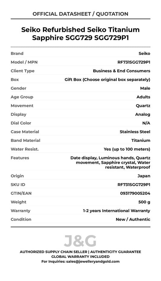 Seiko Refurbished Seiko Titanium Sapphire SGG729 SGG729P1. A brand-new Seiko watch featuring a N/A dial and a Titanium strap. Side view. - MAIN_PH