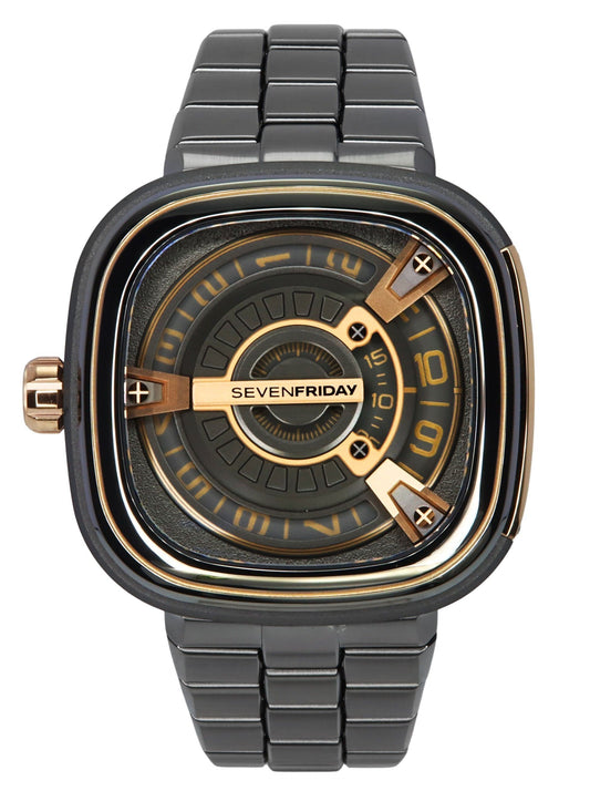 Sevenfriday M-Series Stainless Steel Black Dial Automatic. A brand-new Seven Friday M-Series watch featuring a Black dial and a Stainless steel strap. Side view.