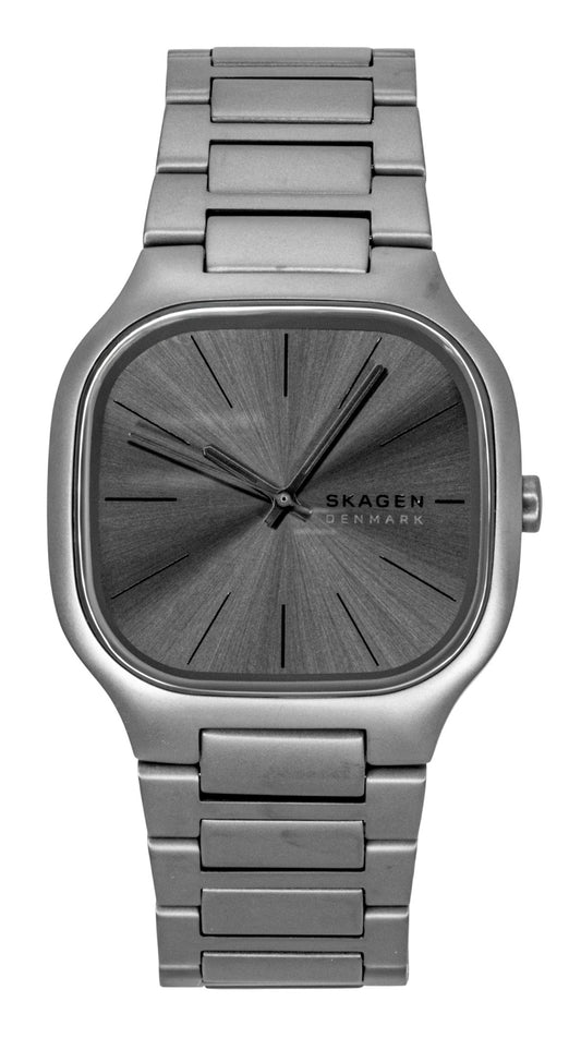 Skagen Mellem Stainless Steel Grey Dial Quartz. A brand-new Skagen watch featuring a Grey dial and a Stainless steel strap. Angled view.