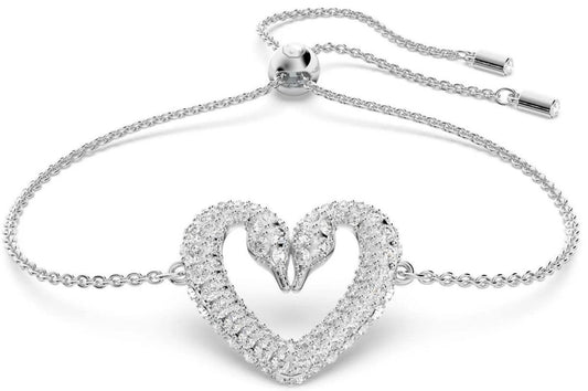 Swarovski Una Rhodium Plated Swan Neck Heart Bracelet With. A brand-new SWAROVSKI watch. Angled view.