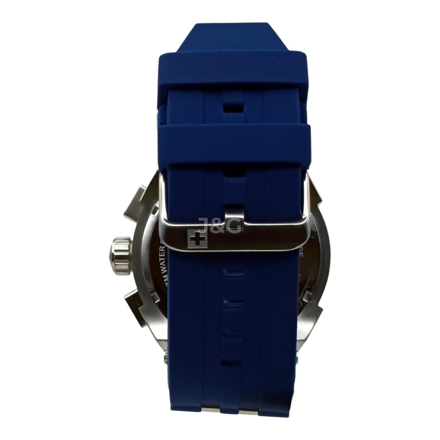Swiss Alpine Military Aviator Quartz movement Blue Rubber Male 7033.9835.-.GW. A brand-new Swiss Alpine Military Aviator watch featuring a Blue dial and a Rubber strap. Side view. - view 5