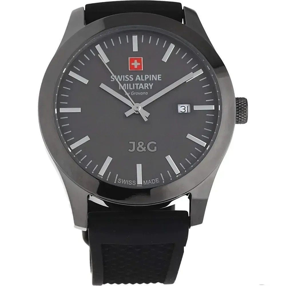 Swiss Alpine Military Combat Luminous hands Anthracite Rubber Male 7055.1898.-.GW. A brand-new Swiss Alpine Military Combat watch featuring a Anthracite dial and a Rubber strap. Angled view. - view 2