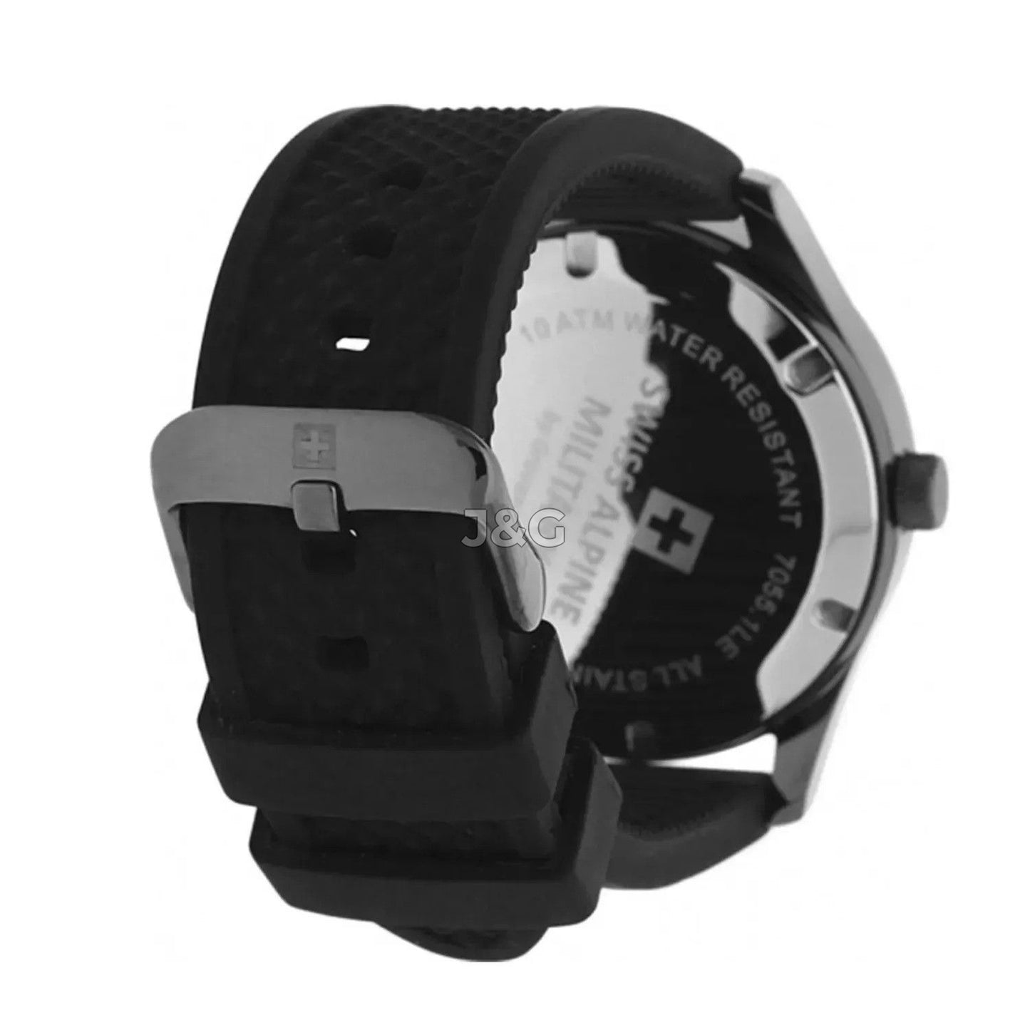 Swiss Alpine Military Combat Luminous hands Anthracite Rubber Male 7055.1898.-.GW. A brand-new Swiss Alpine Military Combat watch featuring a Anthracite dial and a Rubber strap. Angled view. - view 3