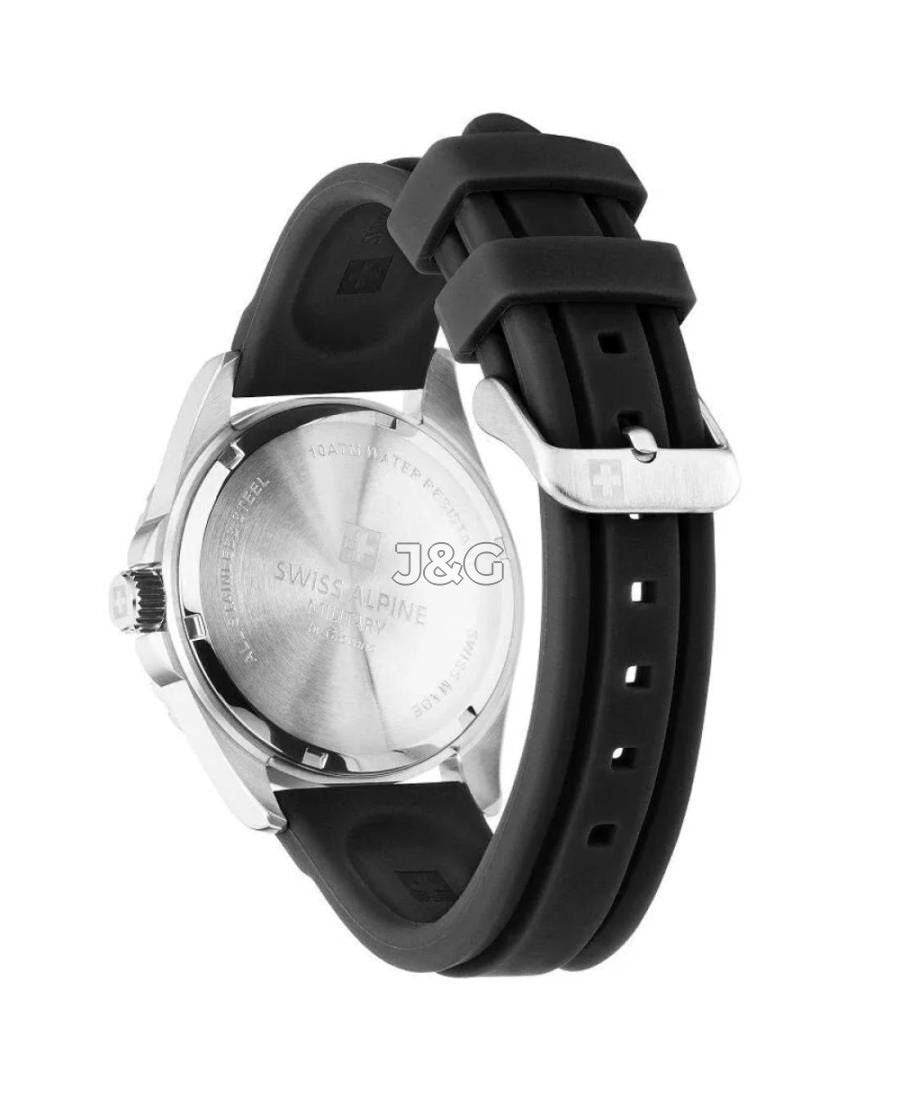 Swiss Alpine Military Combat Luminous hands Black Rubber Male 7056.1837.-.GW. A brand-new Swiss Alpine Military Combat watch featuring a Black dial and a Rubber strap. Angled view. - view 3