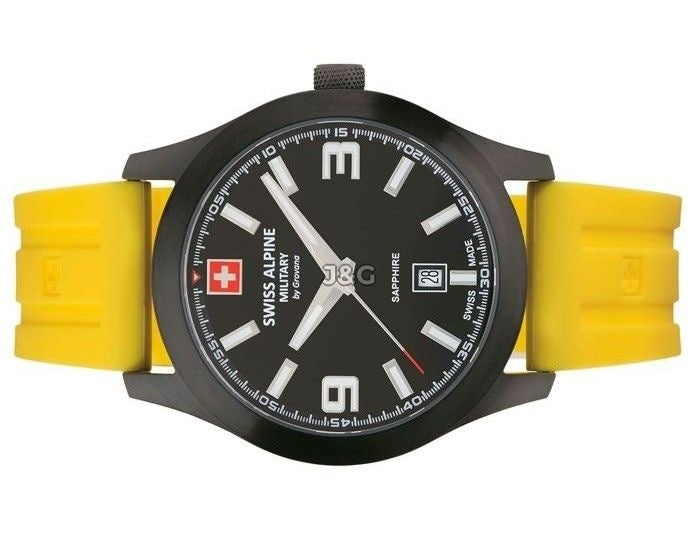 Swiss Alpine Military Combat Luminous hands Black Rubber Male 7056.1878.-.GW. A brand-new Swiss Alpine Military Combat watch featuring a Black dial and a Rubber strap. Front view. - view 3