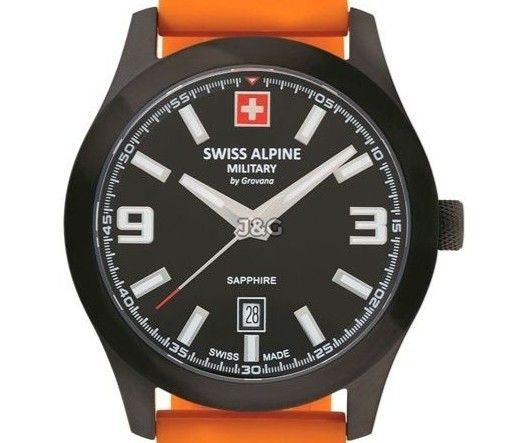 Swiss Alpine Military Combat Luminous hands Black Rubber Male 7056.1879.-.GW. A brand-new Swiss Alpine Military Combat watch featuring a Black dial and a Rubber strap. Side view. - view 2