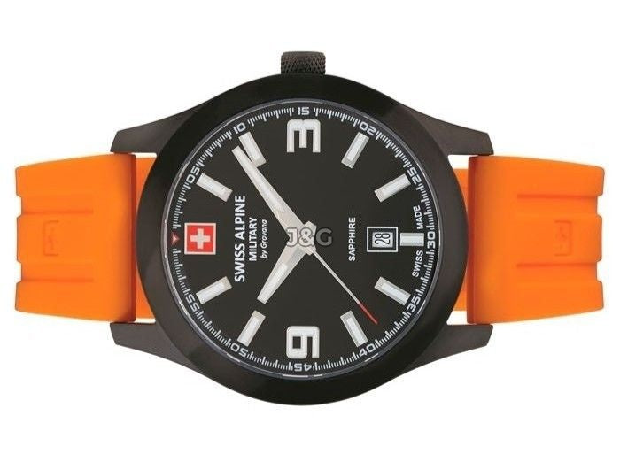 Swiss Alpine Military Combat Luminous hands Black Rubber Male 7056.1879.-.GW. A brand-new Swiss Alpine Military Combat watch featuring a Black dial and a Rubber strap. Side view. - view 3