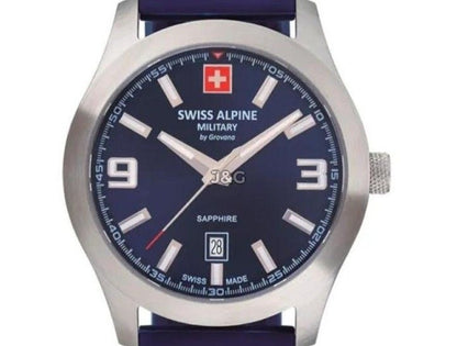 Swiss Alpine Military Combat Luminous hands Blue Rubber Male 7056.1835.-.GW. A brand-new Swiss Alpine Military Combat watch featuring a Blue dial and a Rubber strap. Front view. - view 2