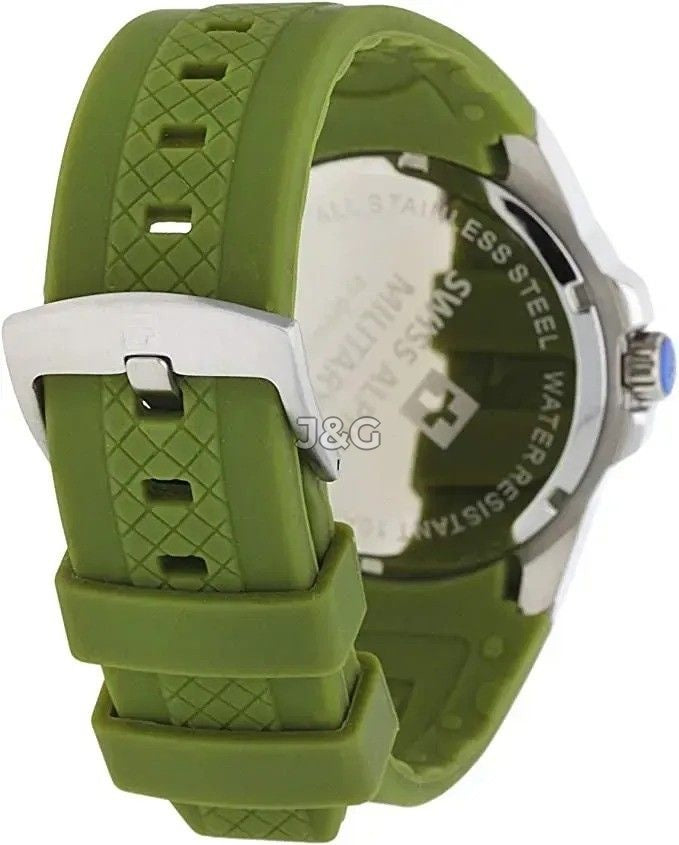 Swiss Alpine Military Combat Luminous hands Green Rubber Male 7058.1838.-.GW. A brand-new Swiss Alpine Military Combat watch featuring a Green dial and a Rubber strap. Front view. - view 3