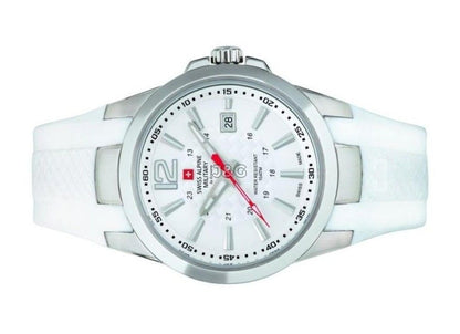 Swiss Alpine Military Combat Quartz movement White Rubber Male 7058.1833.-.GW. A brand-new Swiss Alpine Military Combat watch featuring a White dial and a Rubber strap. Side view. - view 3