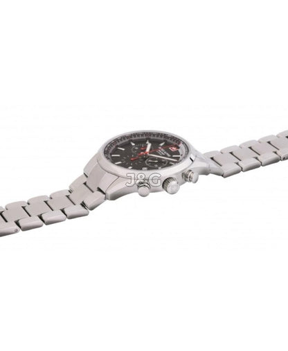 Swiss Alpine Military Luminous hands Black Stainless steel Male 7086.9137.-.GW. A brand-new Swiss Alpine Military watch featuring a Black dial and a Stainless steel strap. Angled view. - view 2