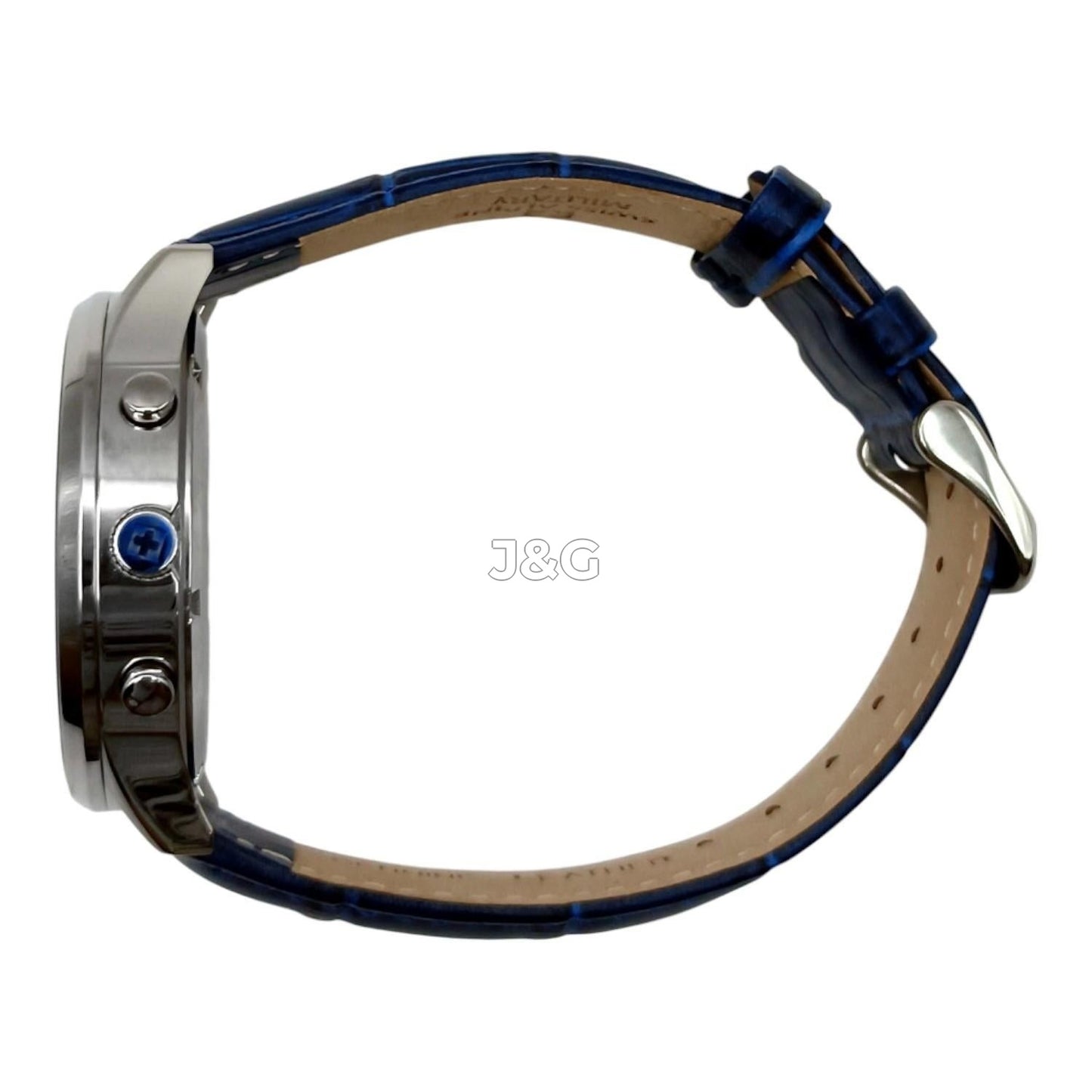 Swiss Alpine Military Luminous hands Blue Leather Male 7084.9535.-.GW. A brand-new Swiss Alpine Military watch featuring a Blue dial and a Leather strap. Angled view. - view 2