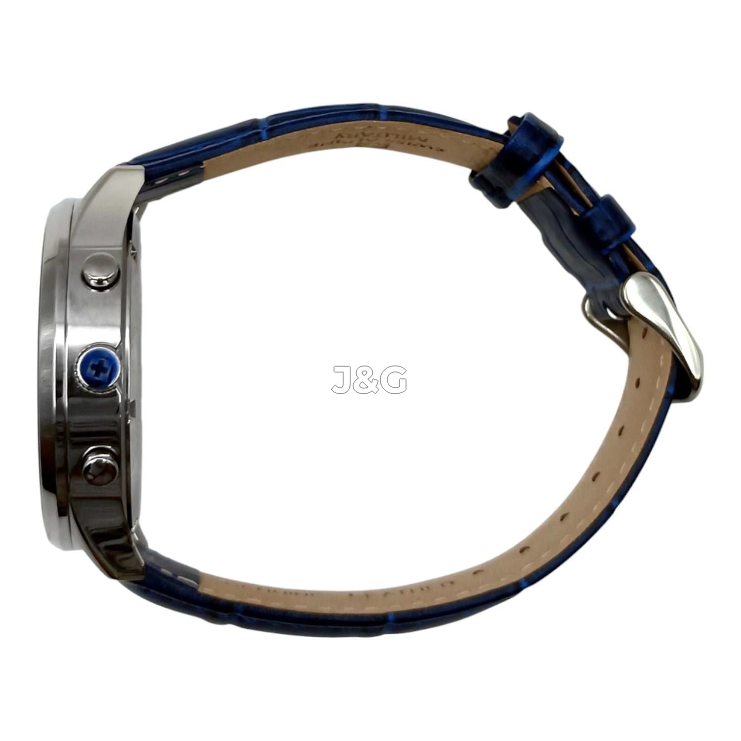 Swiss Alpine Military Luminous hands Blue Leather Male 7084.9535.-.GW. A brand-new Swiss Alpine Military watch featuring a Blue dial and a Leather strap. Angled view. - view 2