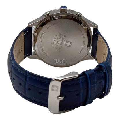 Swiss Alpine Military Luminous hands Blue Leather Male 7084.9535.-.GW. A brand-new Swiss Alpine Military watch featuring a Blue dial and a Leather strap. Angled view. - view 4