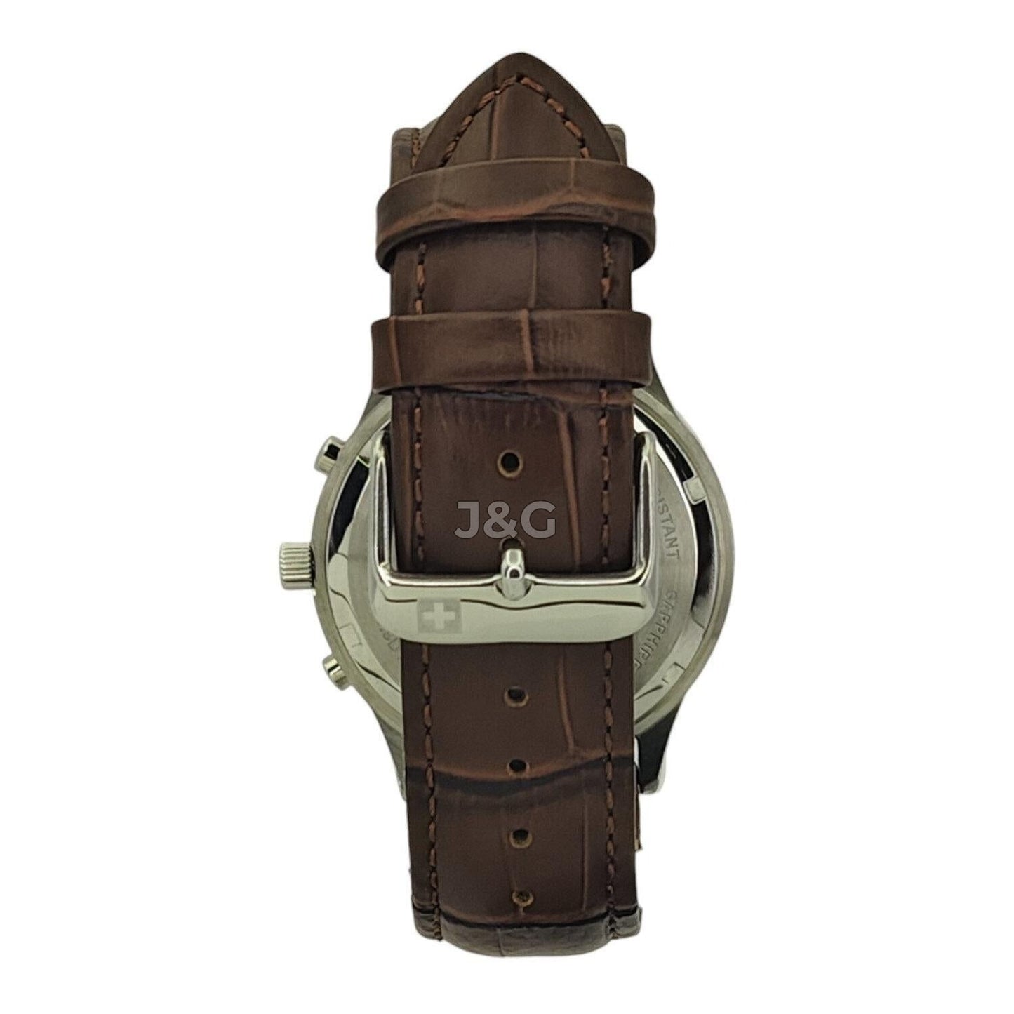 Swiss Alpine Military Luminous hands Silver Leather Male 7084.9532.-.GW. A brand-new Swiss Alpine Military watch featuring a Silver dial and a Leather strap. Angled view. - view 2