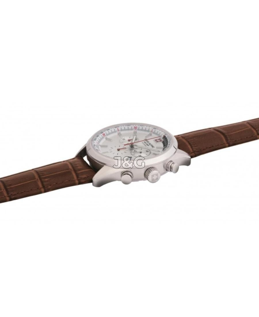 Swiss Alpine Military Luminous hands Silver Leather Male 7086.9532.-.GW. A brand-new Swiss Alpine Military watch featuring a Silver dial and a Leather strap. Side view. - view 2