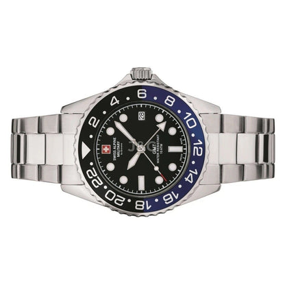 Swiss Alpine Military Master Diver Quartz movement Black Stainless steel Male 7052.1132.-.GW. A brand-new Swiss Alpine Military Master Diver watch featuring a Black dial and a Stainless steel strap. Front view. - view 2