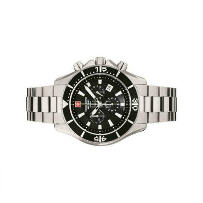 Swiss Alpine Military Nautilus Date display Black Stainless steel Male 7040.9137.-.GW. A brand-new Swiss Alpine Military Nautilus watch featuring a Black dial and a Stainless steel strap. Angled view. - view 2