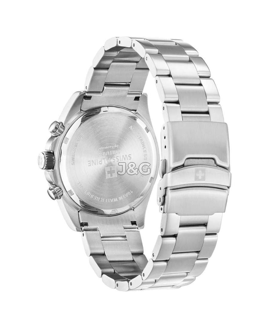 Swiss Alpine Military Nautilus Date display Black Stainless steel Male 7040.9137.-.GW. A brand-new Swiss Alpine Military Nautilus watch featuring a Black dial and a Stainless steel strap. Angled view. - view 3