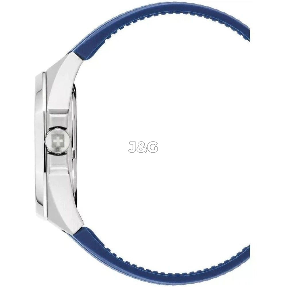 Swiss Alpine Military Typhoon Quartz movement Blue Silicone Male 7006.1835.-.GW. A brand-new Swiss Alpine Military Typhoon watch featuring a Blue dial and a Silicone strap. Side view. - view 2