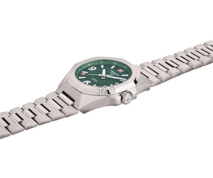 Swiss Alpine Military Typhoon Quartz movement Green Stainless steel Male 7005.1134.-.GW. A brand-new Swiss Alpine Military Typhoon watch featuring a Green dial and a Stainless steel strap. Front view. - view 2