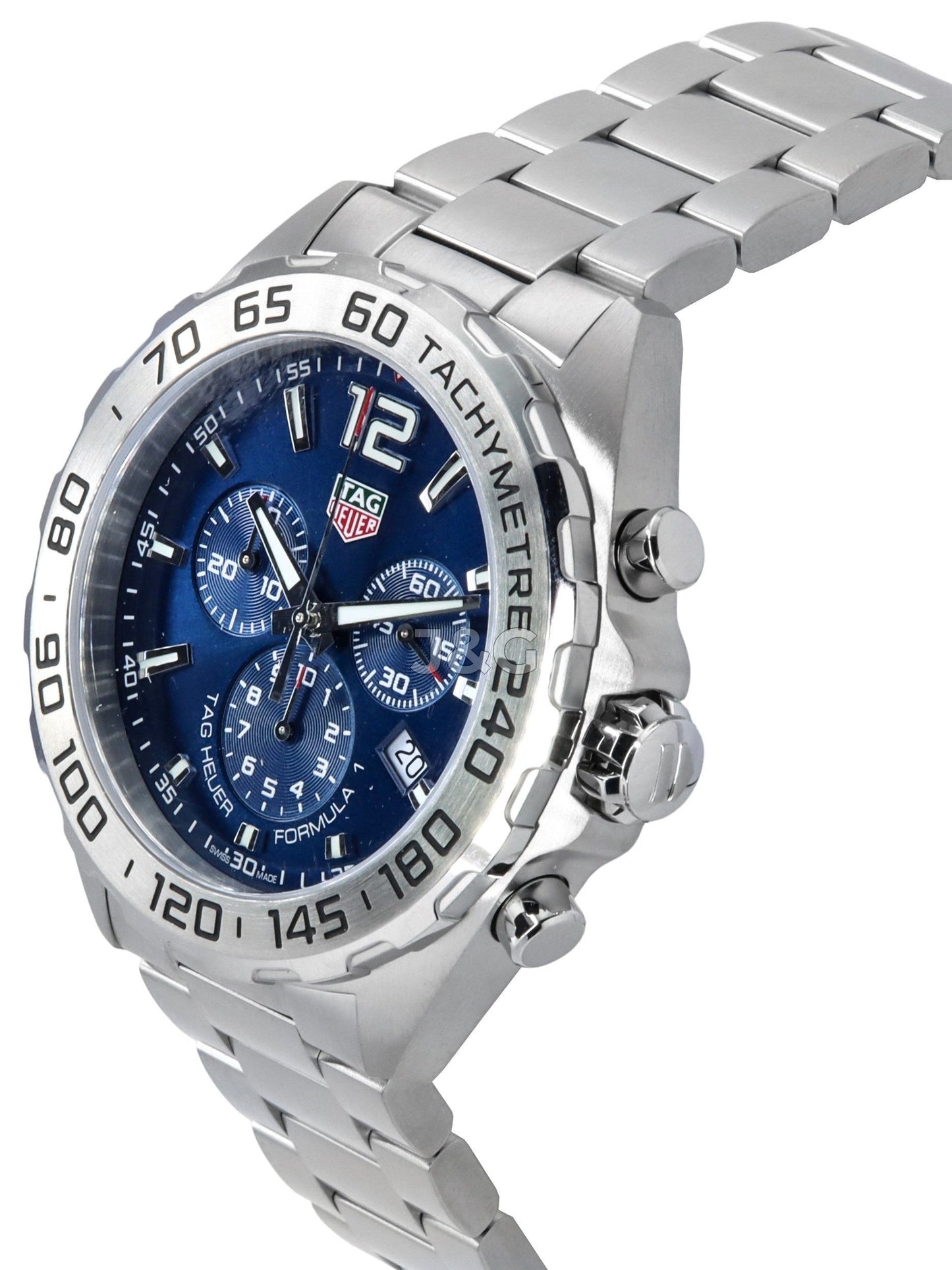 Tag Heuer Formula 1 Date display Blue Stainless steel Male CAZ101K.BA0842. A brand-new Tag Heuer Formula 1 watch featuring a Blue dial and a Stainless steel strap. Angled view. - view 3