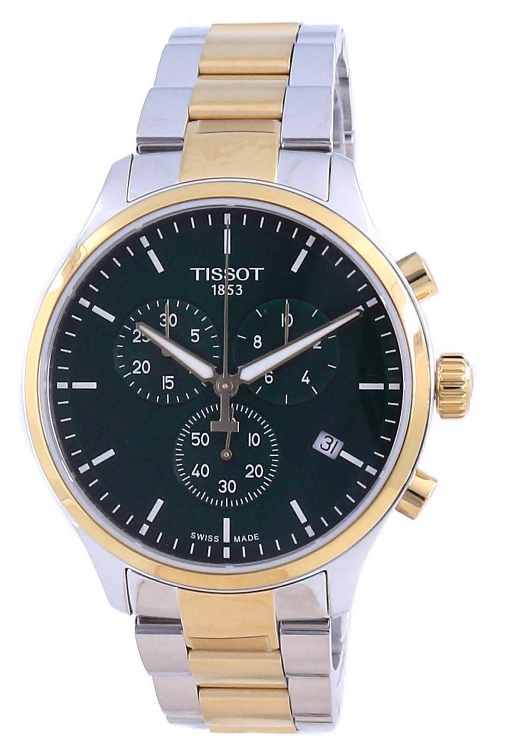 Tissot Chrono XL Classic Quartz T116.617.22.091.00. A brand-new Tissot watch featuring a Stainless steel strap. Front view.
