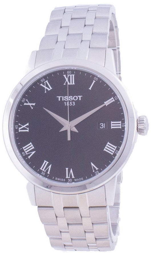 Tissot Classic Dream Quartz T129.410.11.053.00. A brand-new Tissot watch featuring a Stainless steel strap. Front view.