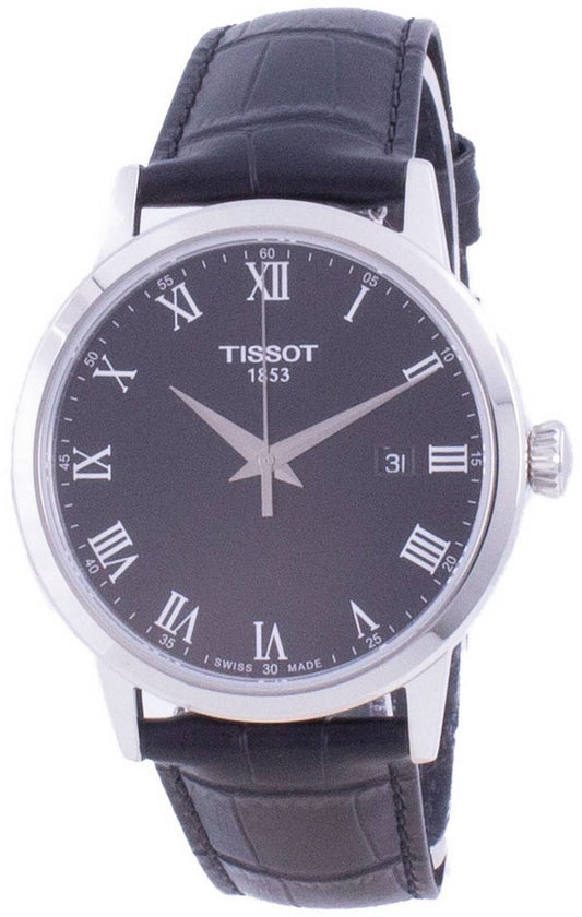 Tissot Classic Dream Quartz T129.410.16.053.00. A brand-new Tissot watch featuring a Leather strap. Side view.