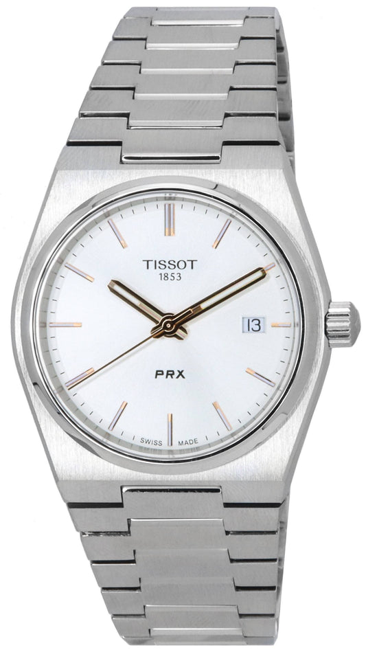 Tissot PRX T-Classic Stainless Steel Silver Dial Quartz. A brand-new Tissot T-Classic watch featuring a Silver dial and a Stainless steel strap. Side view.