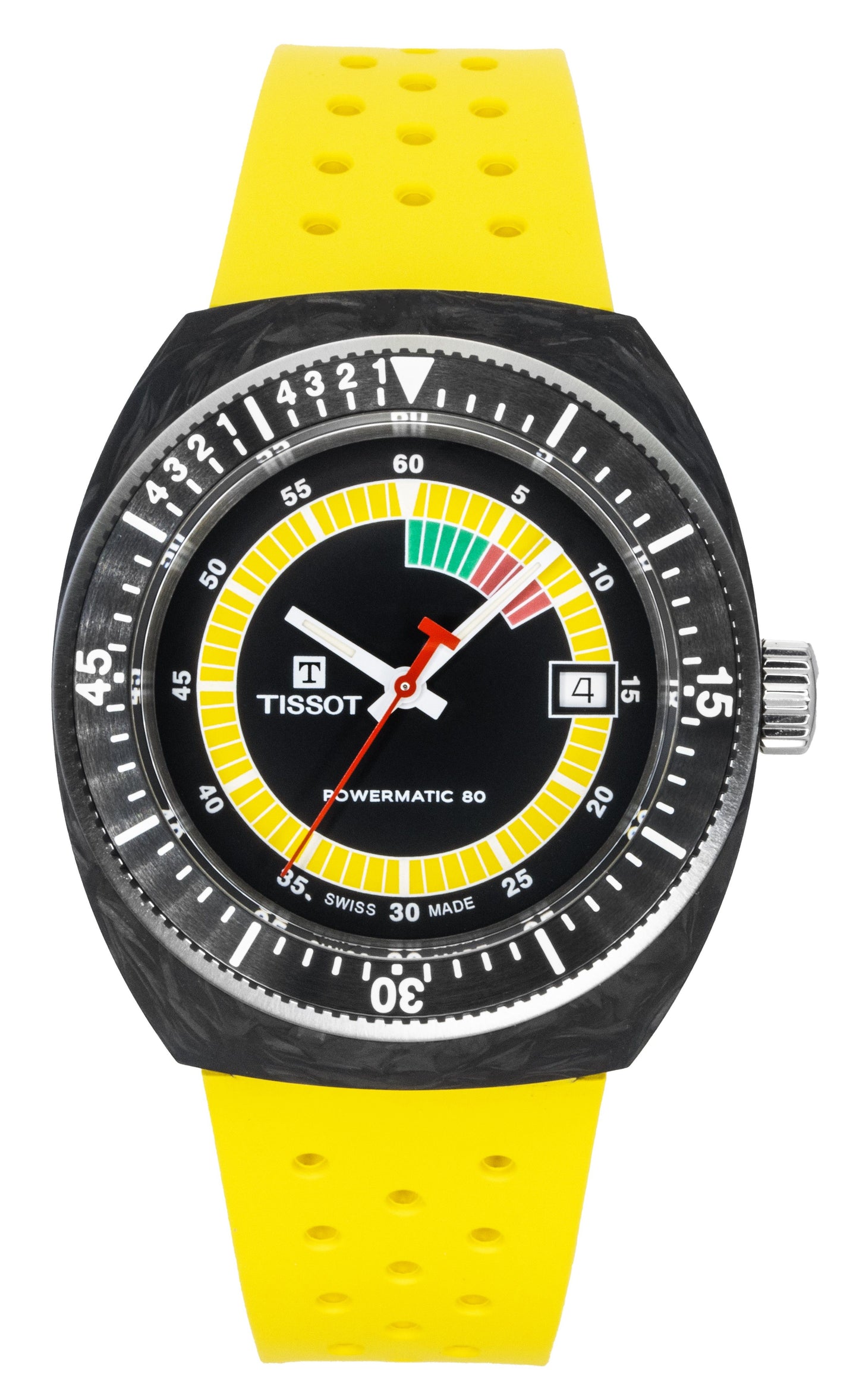 Tissot Sideral S Synthetic Strap Black Dial Automatic. A brand-new Tissot watch featuring a Black dial and a Stainless steel strap. Angled view.