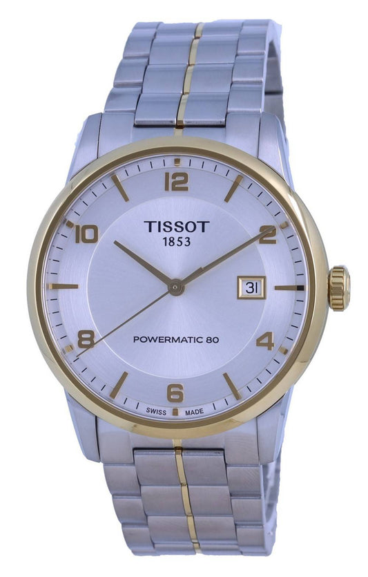 Tissot T-Classic Luxury Powermatic 80 Silver Dial. A brand-new Tissot T-Classic watch featuring a Silver dial and a Stainless steel strap. Front view.