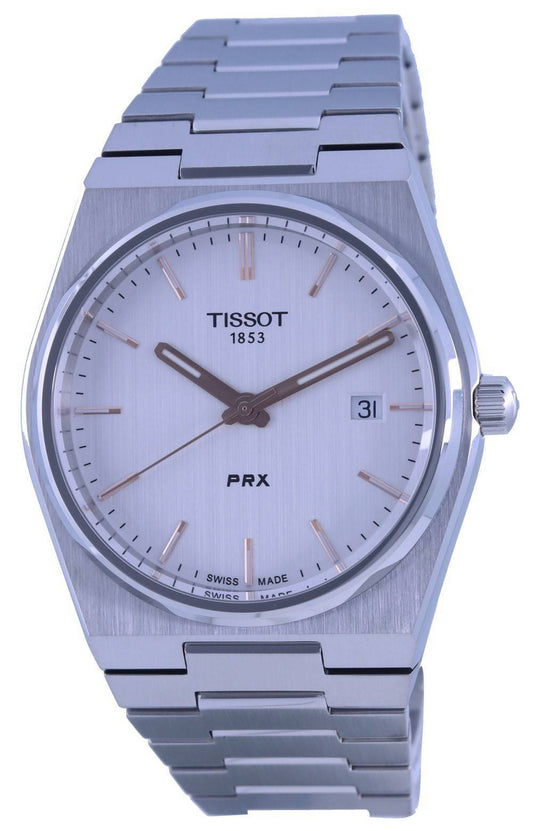 Tissot T-Classic PRX Quartz T1374101103100 100M. A brand-new Tissot T-Classic watch featuring a Stainless steel strap. Front view.
