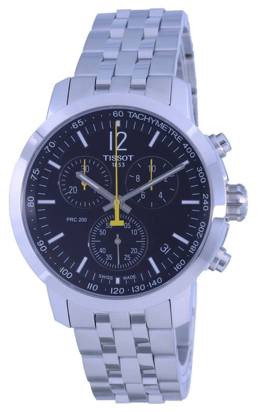 Tissot T-Sport PRC Tachymeter Quartz Diver's. A brand-new Tissot T-Sport watch featuring a Stainless steel strap. Side view.