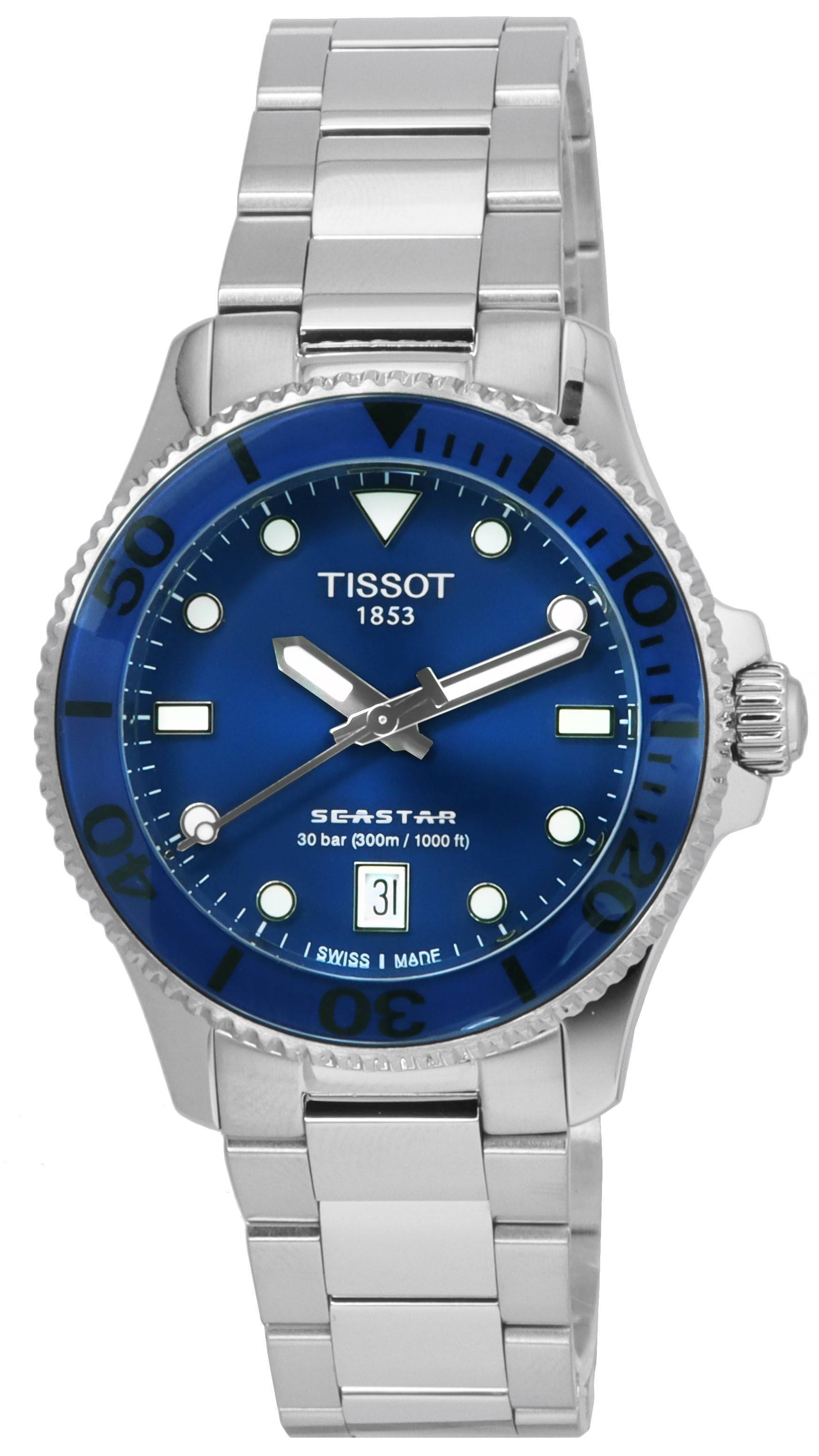 Tissot T-Sport Seastar 1000 Blue Dial Quartz Diver's. A brand-new Tissot T-Sport watch featuring a Blue dial and a Stainless steel strap. Front view.