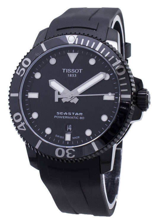 Tissot T-Sport Seastar Powermatic 80 T1204073705100. A brand-new Tissot T-Sport watch featuring a Rubber strap. Angled view.