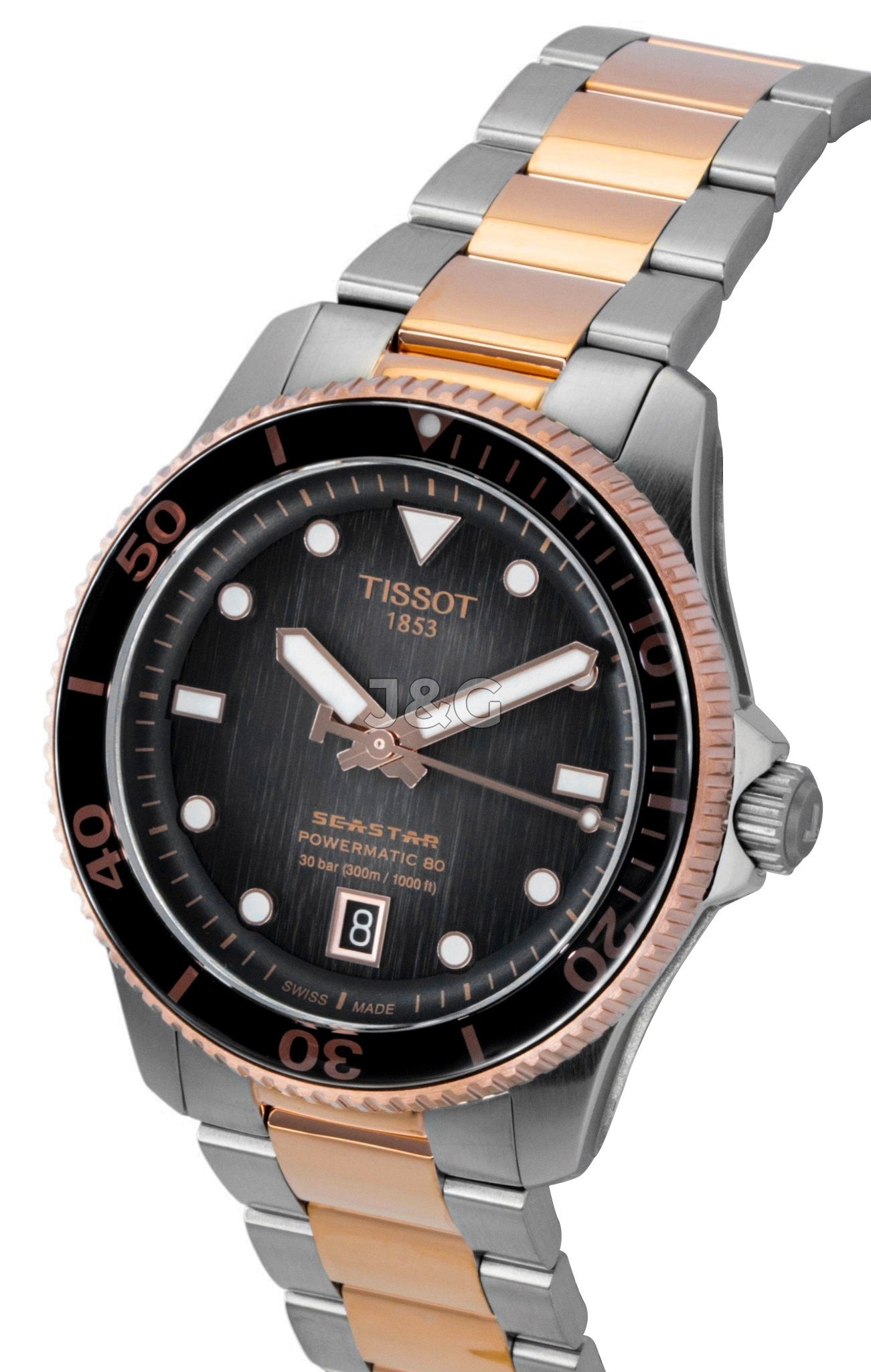 Tissot Automatic movement Black Stainless steel Male T120.807.22.051.01. A brand-new Tissot watch featuring a Black dial and a Stainless steel strap. Angled view. - view 3