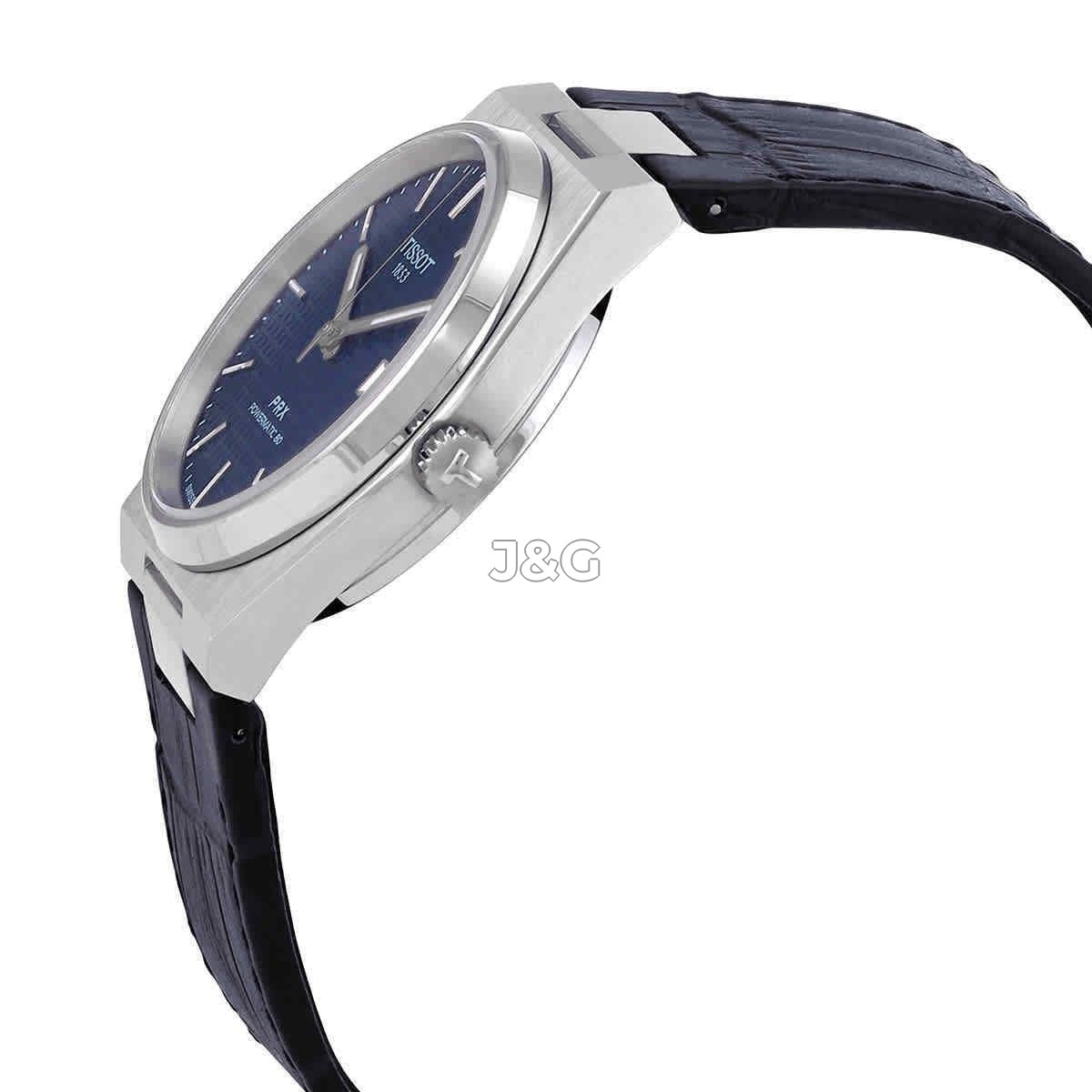 Tissot Automatic movement Blue Leather Male T137.407.16.041.00. A brand-new Tissot watch featuring a Blue dial and a Leather strap. Angled view. - view 2